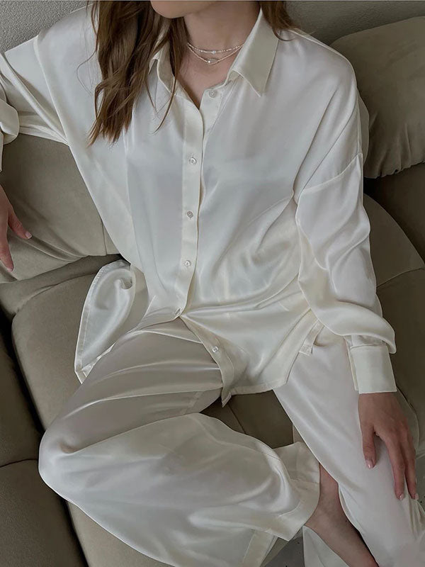 Pyjama Blanc Pour Femme En Satin "Reflet de Minuit"