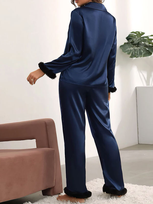 Pyjama Bleu Marine Pour Femme En Satin "Rêverie Nocturne"