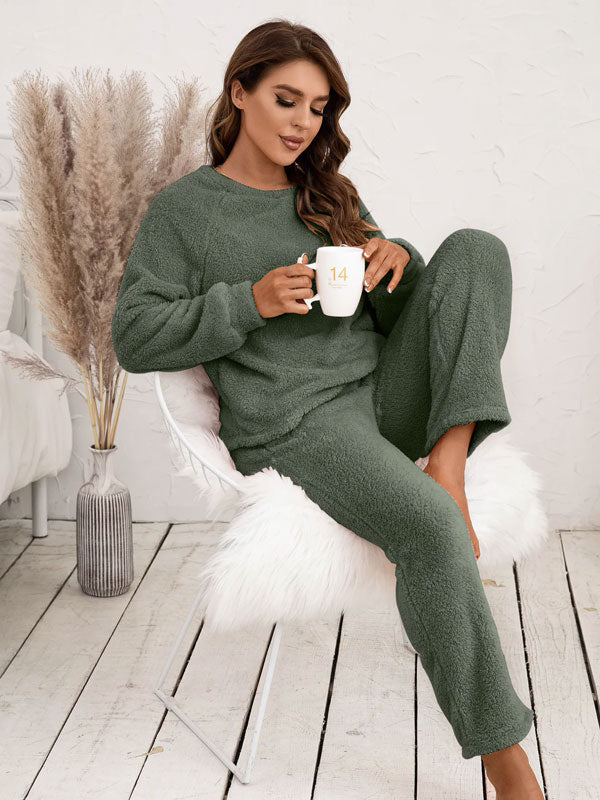 Pyjama Chaud Pour Femme en Flanelle Vert Sauge "Eden Polaire"