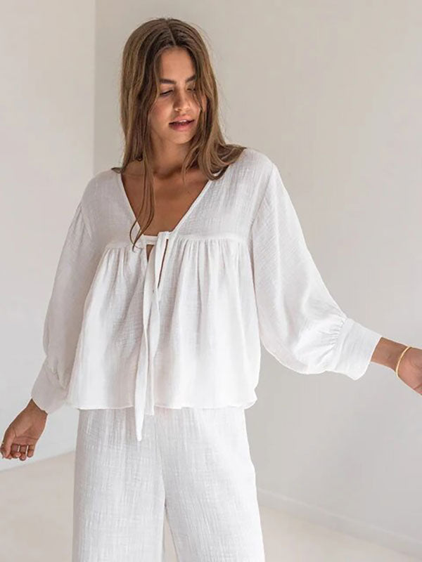 Pyjama Blanc En Coton Pour Femme "Reflet de Cristal"