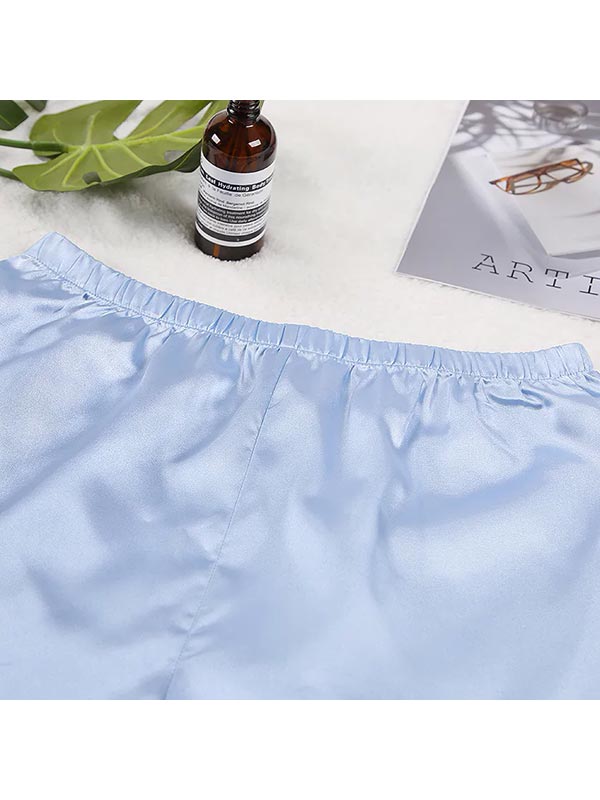 Pyjama En Satin Bleu Ciel Pour Femme "Fleur de Lune"