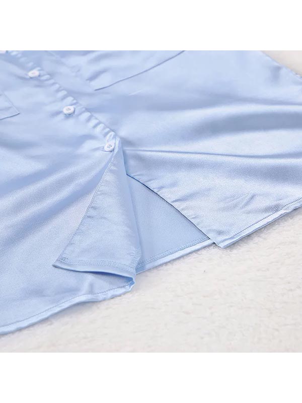 Pyjama En Satin Bleu Ciel Pour Femme "Fleur de Lune"