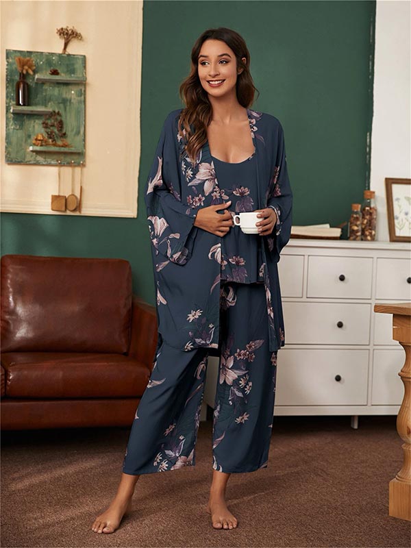 Pyjama Pour Femme 3 Pièces "Saphir Éthéré"