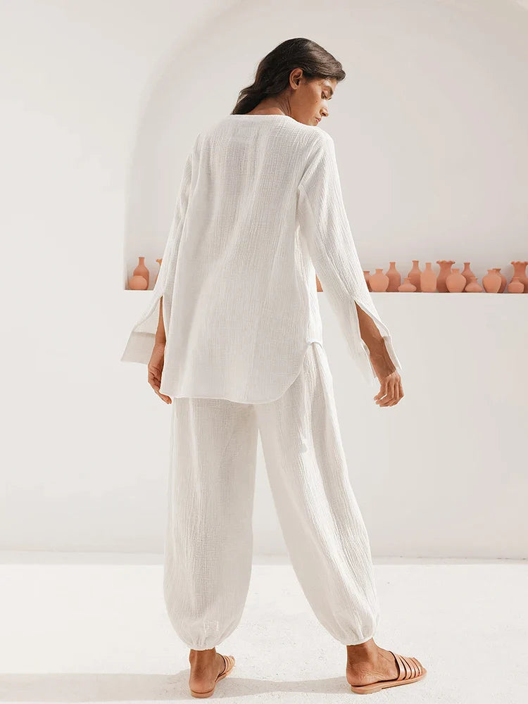 Pyjama Pour Femme En Coton Blanc "Sillage de Lys"