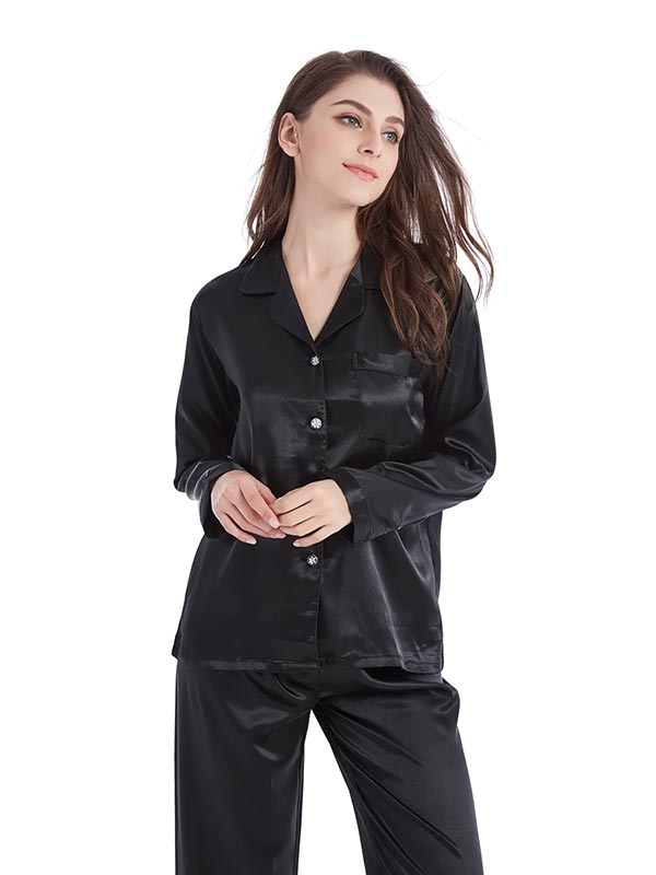 Pyjama En Satin Noir Pour Femme "Caresse de Satin"