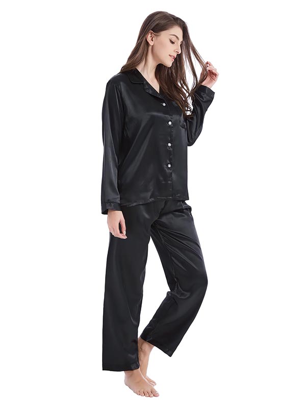 Pyjama En Satin Noir Pour Femme "Caresse de Satin"