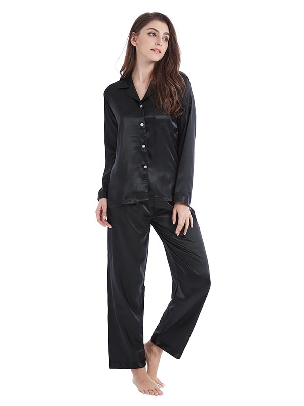 Pyjama En Satin Noir Pour Femme "Caresse de Satin"