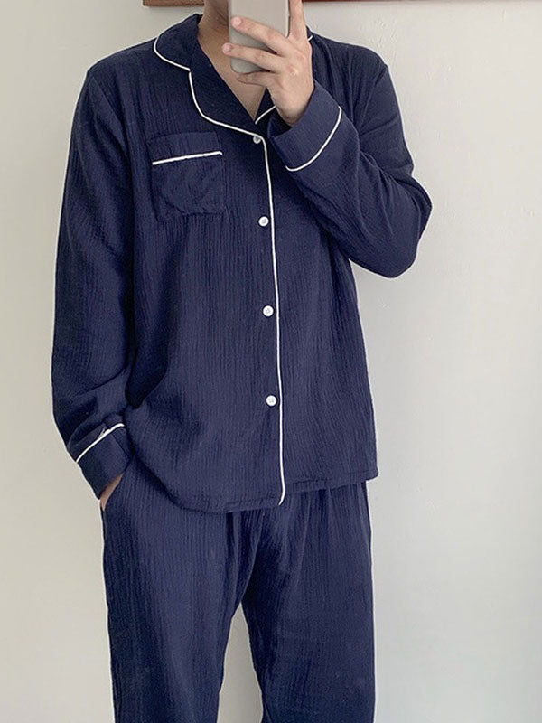 Pyjama Pour Homme En Coton Bleu Marine "Brume Matinale"