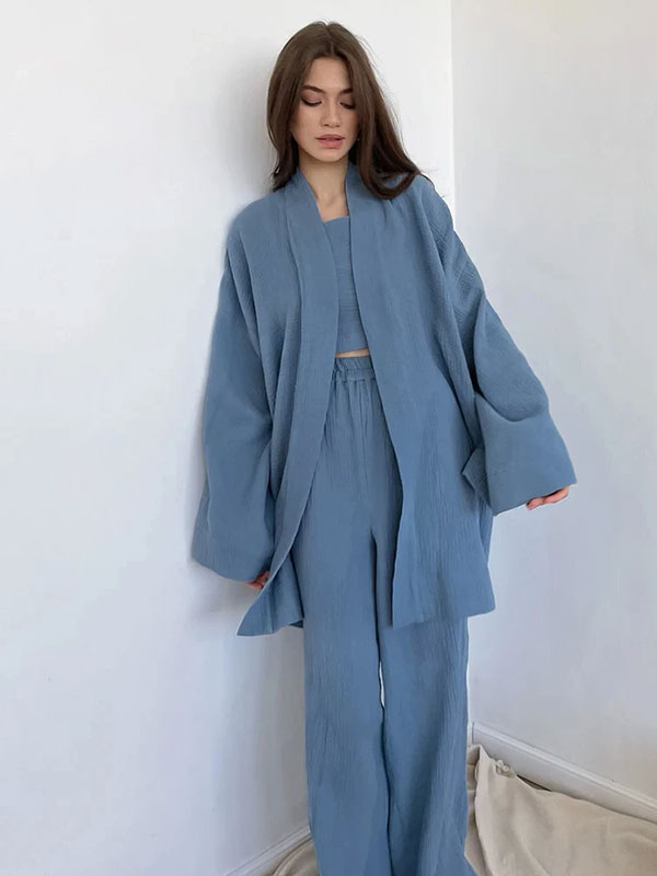 Pyjama Kimono Bleu Pour Femme "Murmure d'Océan"