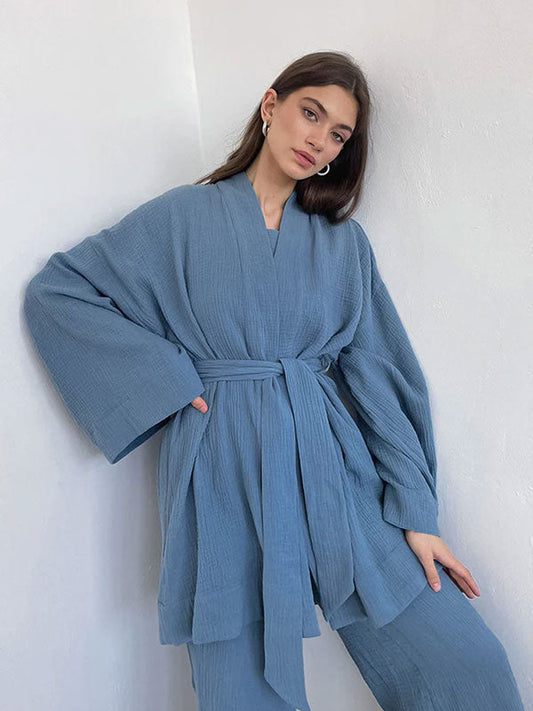 Pyjama Kimono Bleu Pour Femme "Murmure d'Océan"