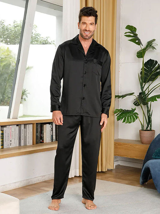 Pyjama En Satin Noir Pour Homme "Évasion Matinale"