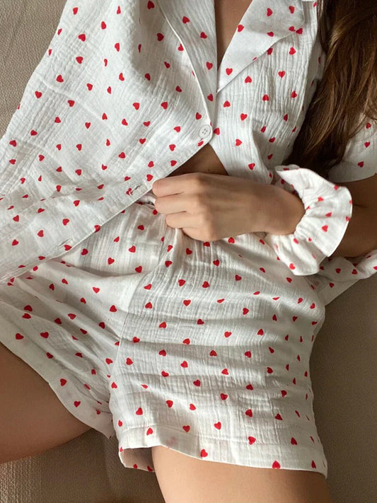 Ensemble Pyjama Short Coton Pour Femme "Coeur Léger"