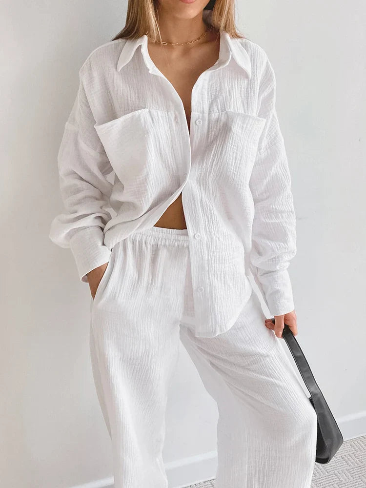 Pyjama Blanc En Coton Pour Femme "Orchidée de Nuit"