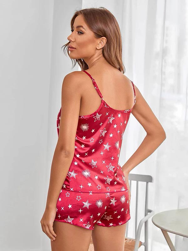 Pyjama En Satin "Rouge Etoilée"