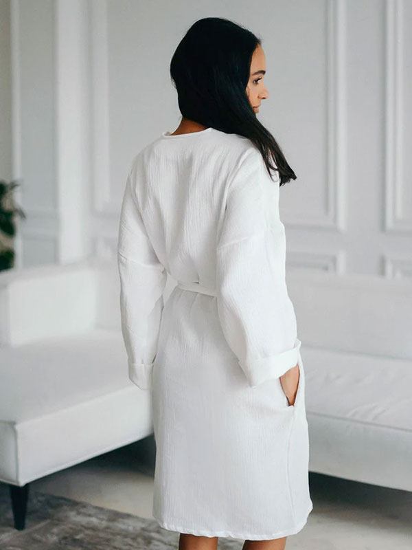 Robe de Chambre Femme mi-Longue en Coton Blanc "Nid Douillet"