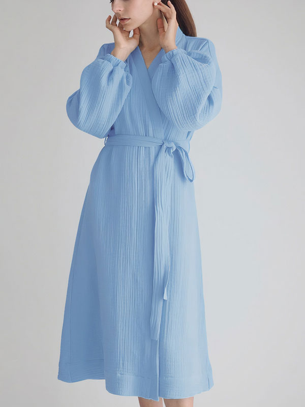 Robe de Chambre en Coton "Chaleur Douce" Bleu Ciel