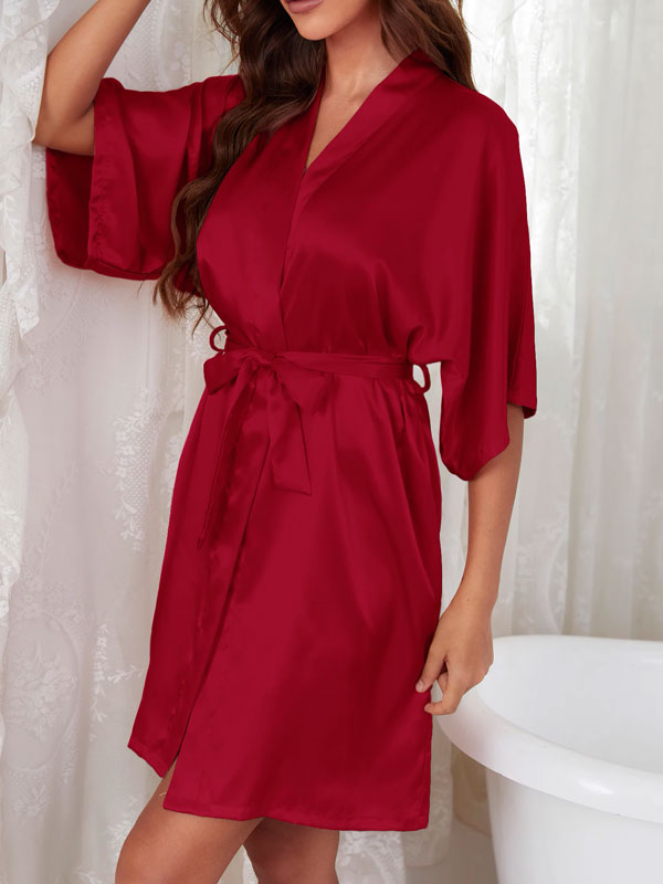 Robe de Chambre Kimono Rouge en Satin pour Femme "Symphonie Enveloppante"