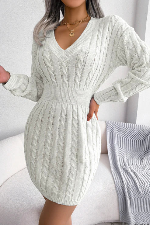 Robe pull douillette en maille torsadée pour femmes